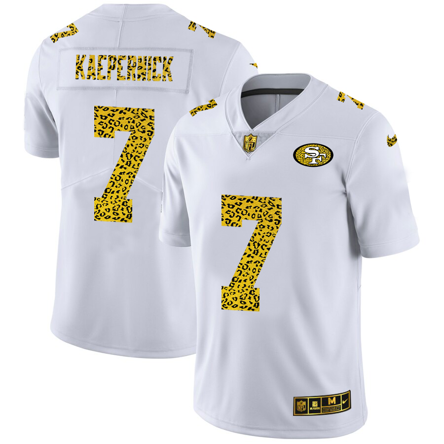 Custom San Francisco 49ers 7 Colin Kaepernick Men Nike Flocked Leopard Print Vapor Limited NFL Jersey White
